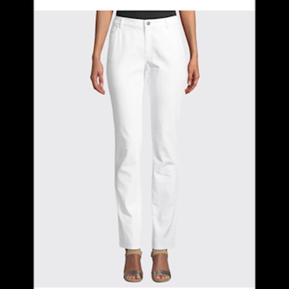 Eileen Fisher Jeans White Organic Cotton Stretch Straight Leg Ankle Denim Sz 18